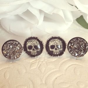 NWOT-Handmade Skull and Druzy Earrings set